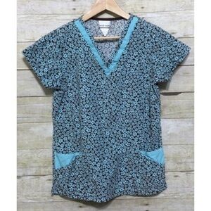 White Swan lightweight corduroy floral scrub top size S
